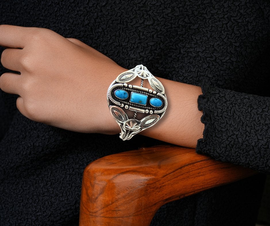 Sublieme zilveren NAVAJO armband 3 turquoise stenen!, Verzenden, Zo goed als nieuw, X, Met edelsteen