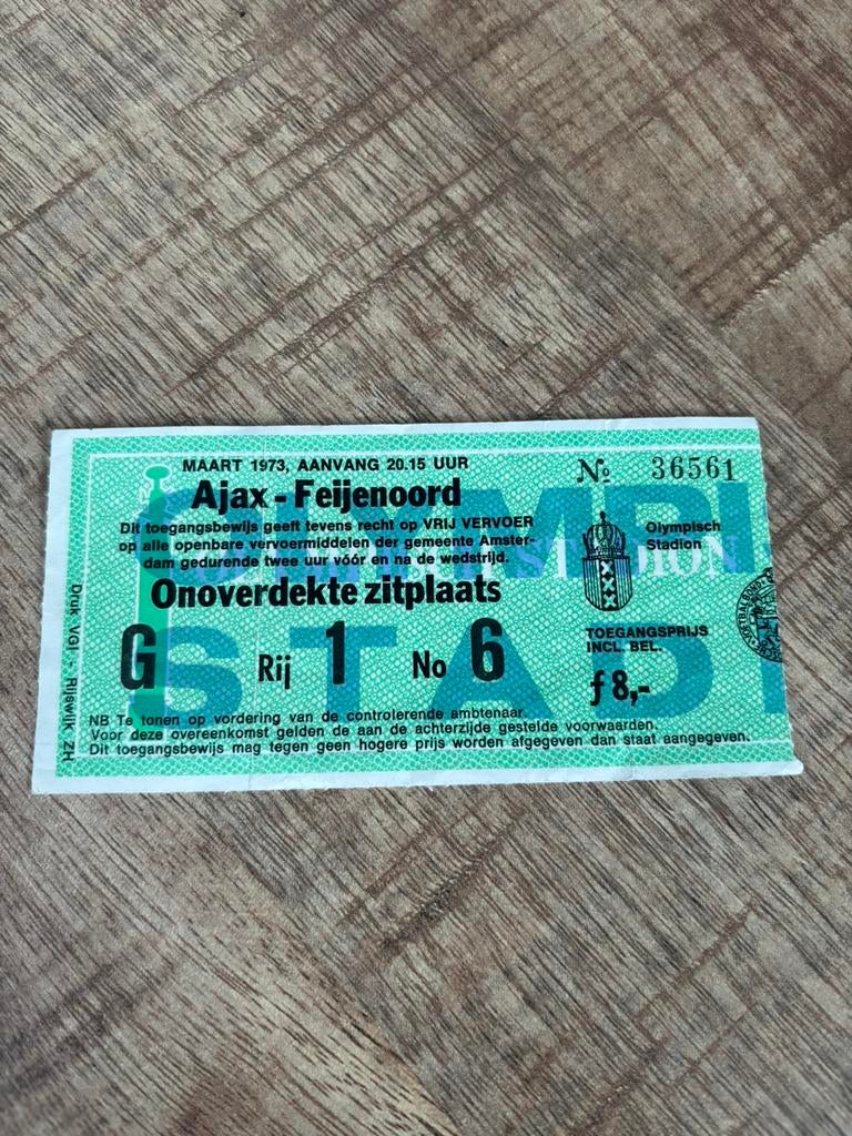 Ajax - Feyenoord ticket maart 1973, Verzamelen, Ophalen of Verzenden, Ajax, Overige typen