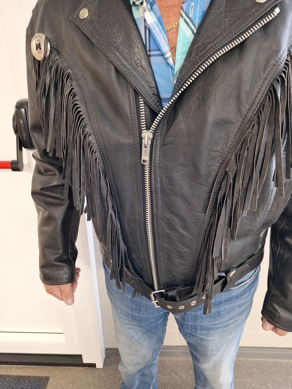 Mooi Lederen Motorjack met versierselen maat XL, Ophalen of Verzenden, Tweedehands, Jas | leer