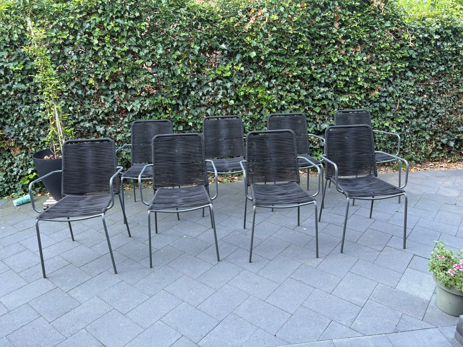 8 stapelbare tuinstoelen, Ophalen, Gebruikt, Metaal, Stapelbaar