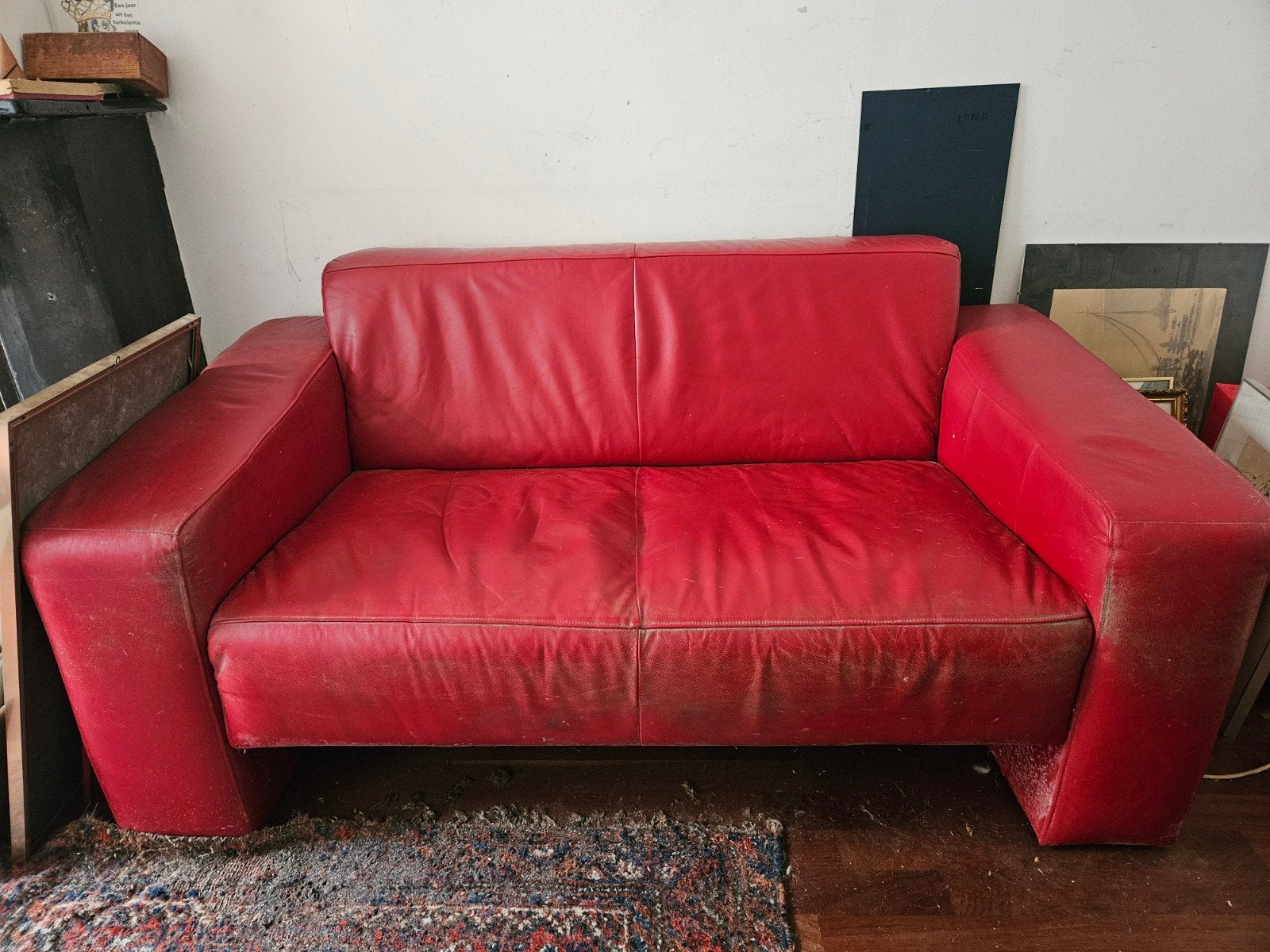 2-persoons leren bankje, Huis en Inrichting, Ophalen, Gebruikt, 150 tot 200 cm, Tweepersoons