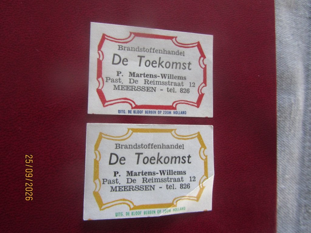 Brandstoffenh. De Toekomst P.Martens Meerssen, Ophalen of Verzenden, Zo goed als nieuw, Luciferdoosjes of -merken