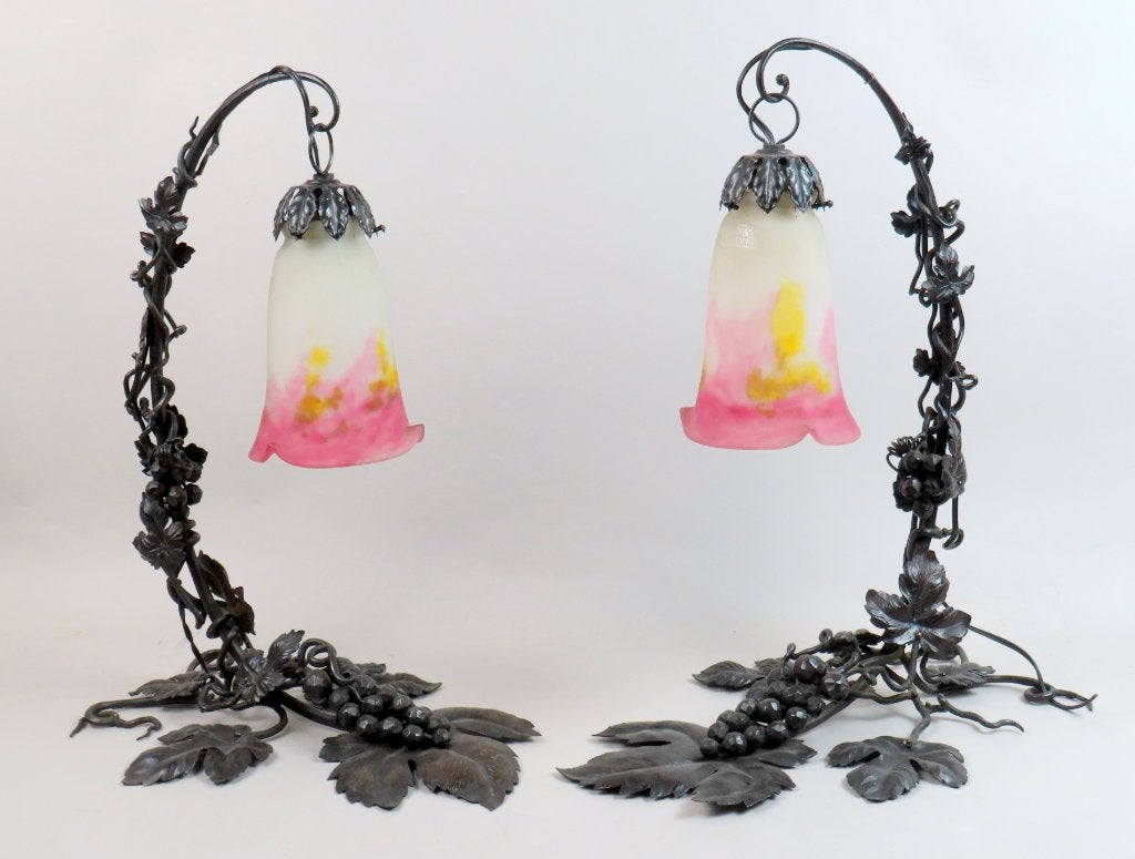 Paar Art Nouveau Muller Frères lampen, Ophalen