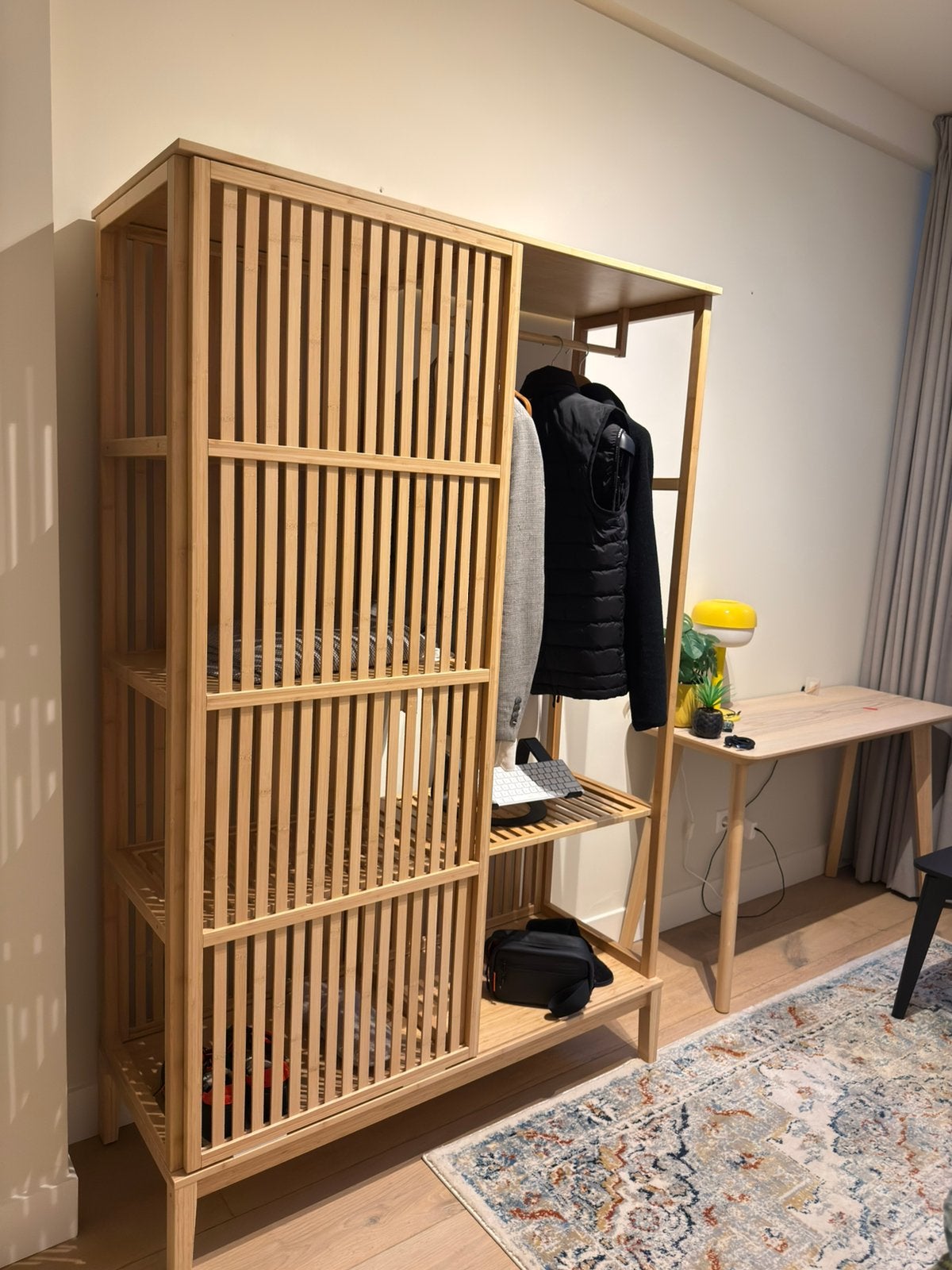 IKEA NORDKISA Open kledingkast met schuifdeur, bamboe,, Ophalen, Zo goed als nieuw, 25 tot 50 cm, 150 tot 200 cm