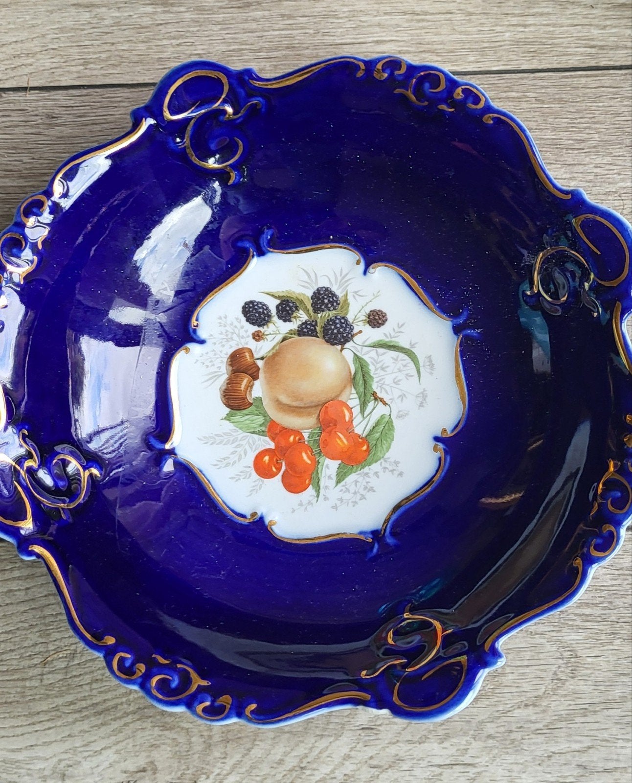 Roemeense vintage fruitschaal Kobaltblauw, Antiek en Kunst, Ophalen of Verzenden