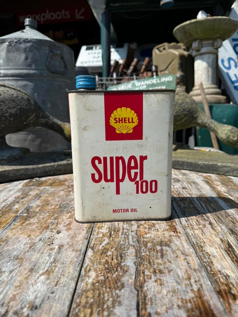 Shell super 100 olieblik, Verzamelen, Gebruikt, Gebruiksvoorwerp, Ophalen of Verzenden, X