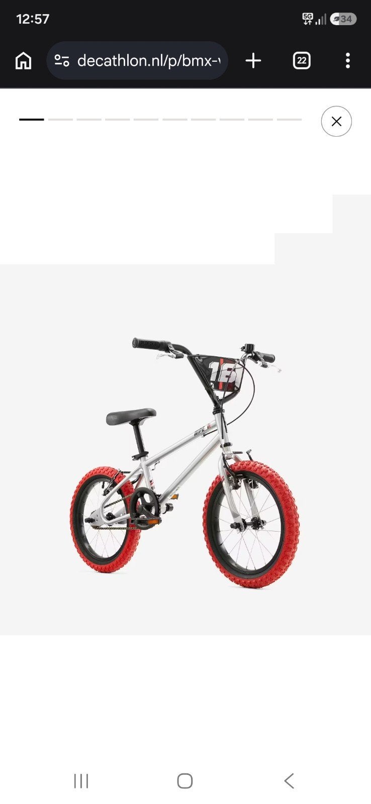 BMX Fiets 16 inch - Zilver met Rode Banden, Ophalen, V-brakes, Aluminium, 16 tot 20 inch