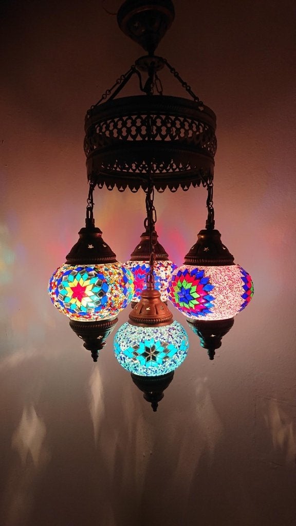 Oosterse Arabische Marokkaanse hanglamp glasmozaiek set 4, Oosters Arabisch 1001nacht Boho Ibiza Marrakech Marokkaans Turks, E14 (klein)