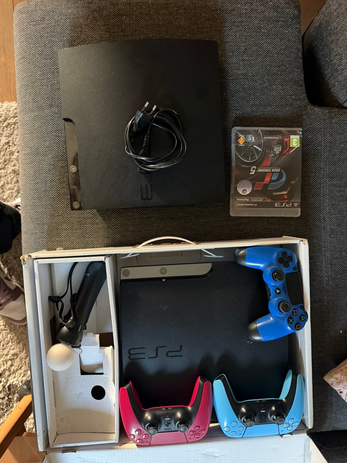 PS3 320GB Slim (X2) + Controllers en 1 game., Spelcomputers en Games, 320 GB, Ophalen of Verzenden, Met 3 controllers of meer