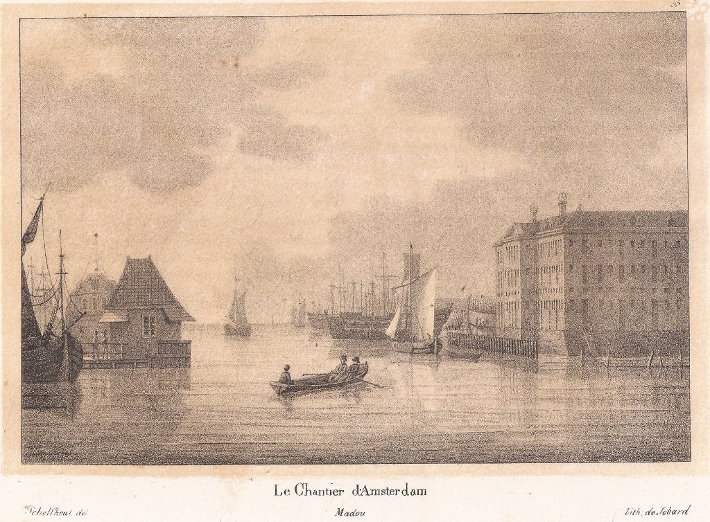 Amsterdam Le Chantier d'Amsterdam Litho 1825 IJgracht, Antiek en Kunst, Origineel, 1800 - 1899, Stadsgezicht, Ophalen of Verzenden