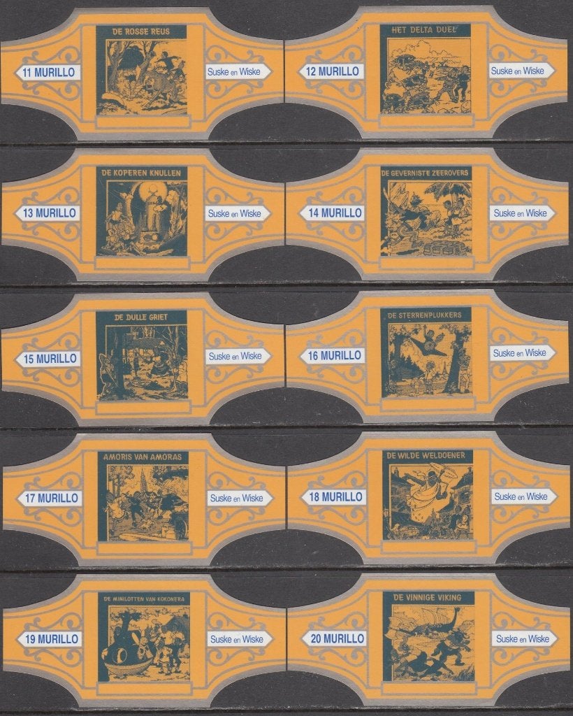 Sigarenbanden Suske en Wiske albumafbeeldingen, Mu 11-20, Ophalen of Verzenden, Nieuw, Sigarenbandjes