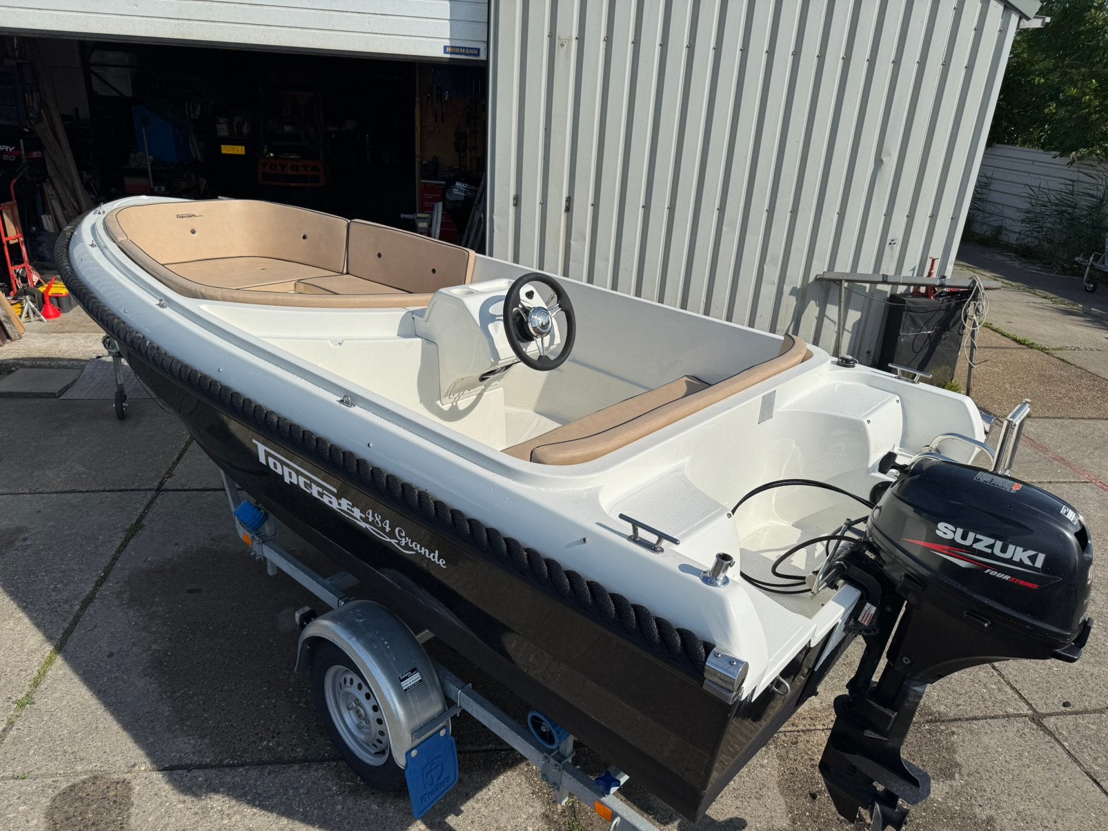 Topcraft 484 Grande Sloep + Suzuki 9.9 PK Injectie Vaarklaar, Ophalen, Zo goed als nieuw, Rondzit, Buitenboordmotor