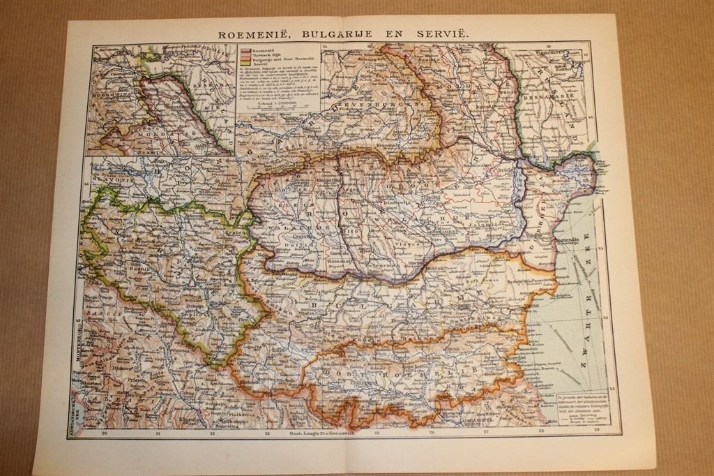 Antieke kaart - Roemenië, Bulgarije, Servië - Ca 1900, Ophalen of Verzenden, 1800 tot 2000, Nederland, Landkaart