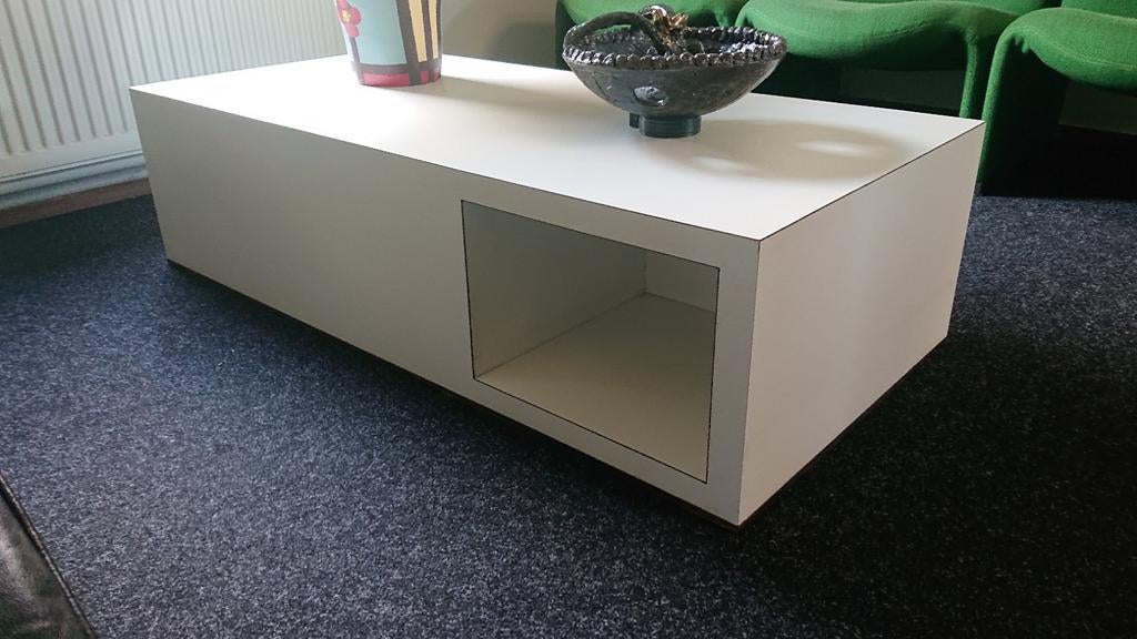 Witte salon tafel design retro vintage eenmalig stuk, Ophalen, Overige materialen, 100 tot 150 cm, 50 tot 100 cm