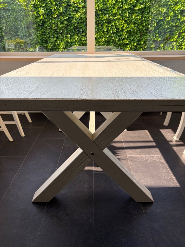 Mooie witte houten eettafel, Huis en Inrichting, Tafels | Eettafels, Ophalen, 200 cm of meer, 50 tot 100 cm, Zo goed als nieuw