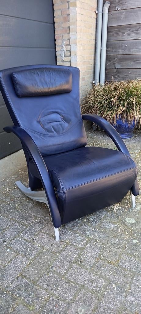 Rolf Benz 3100 relaxfauteuil koningsblauw leer, Ophalen, Gebruikt, Leer