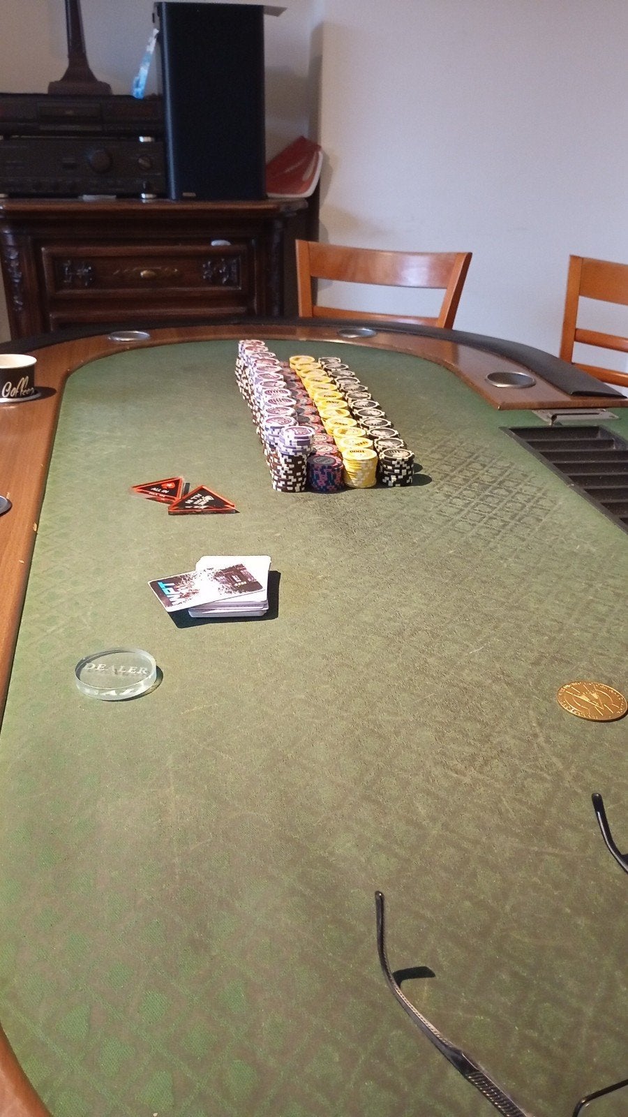 Groene en Blauwe Pokertafels 10-persoons met Dealer Tray, Vijf spelers of meer, Ophalen, Gebruikt