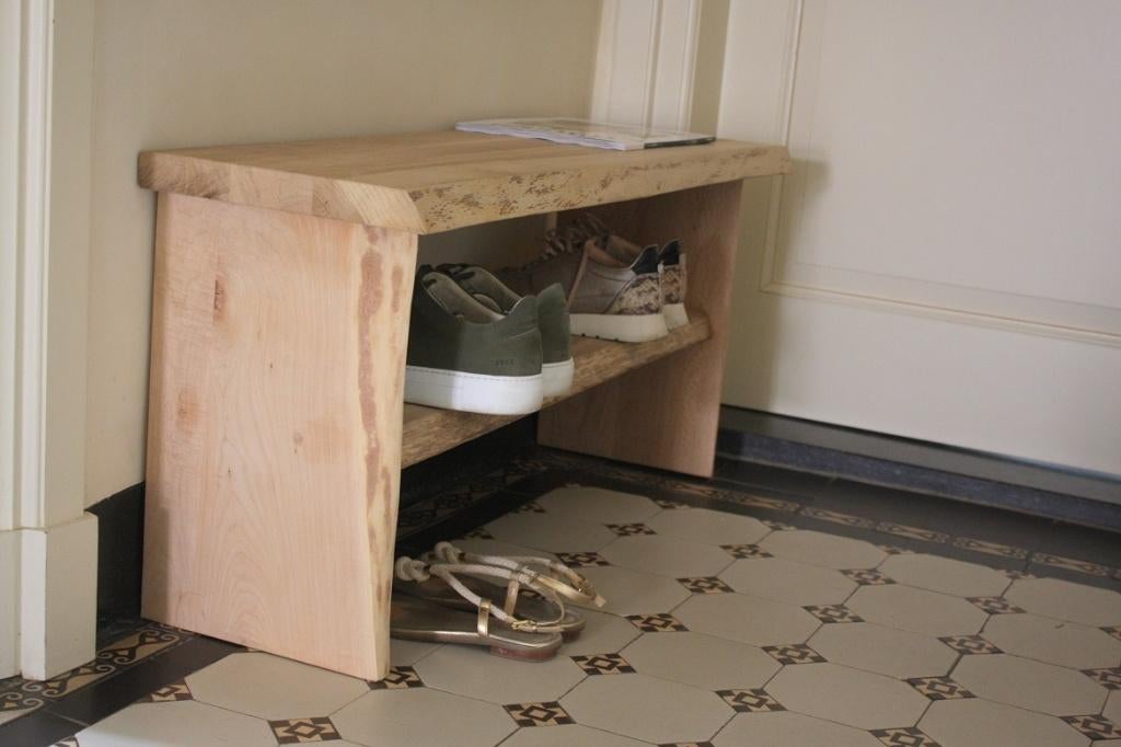 Massief houten bankje halbankje schoenenrek eikenhout 100 cm, Ophalen, Nieuw