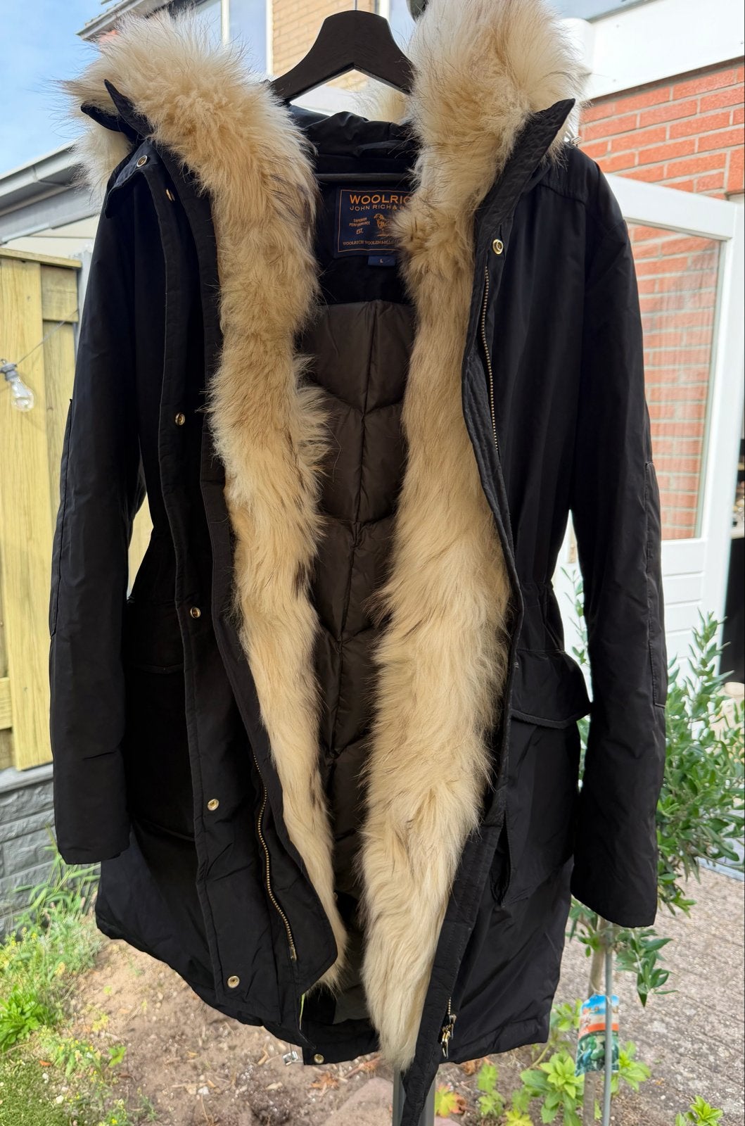 Woolrich winterjas dames zwart met bontkraag - Maat L, Ophalen, Gedragen, Maat 42/44 (L), Zwart