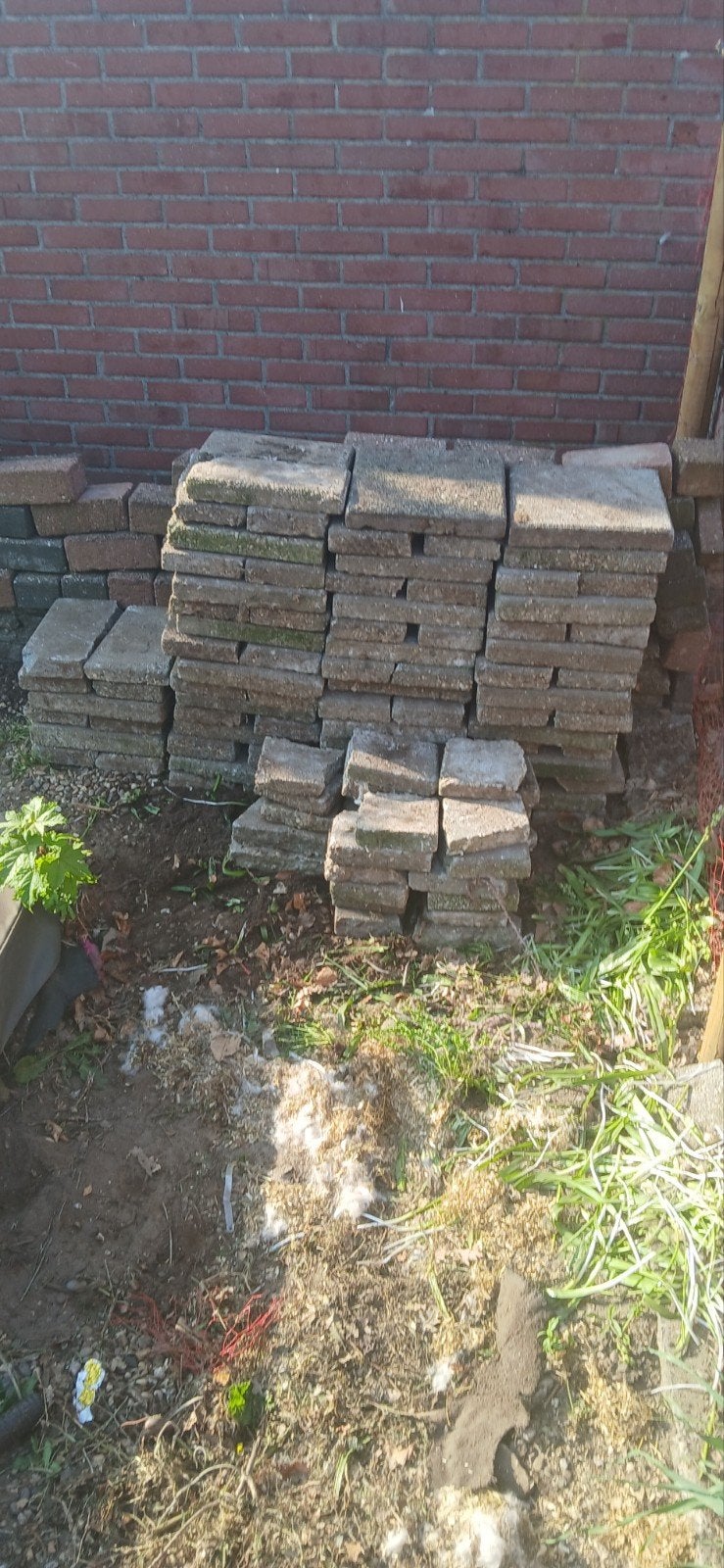 Ruim 100 halve betontegels, Tuin en Terras, Tegels en Klinkers, Ophalen, Gebruikt, Beton, Terrastegels