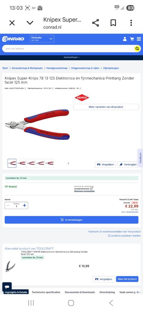 NIEUW Knipex elektronica kniptang INOX RVS, Ophalen of Verzenden, Nieuw