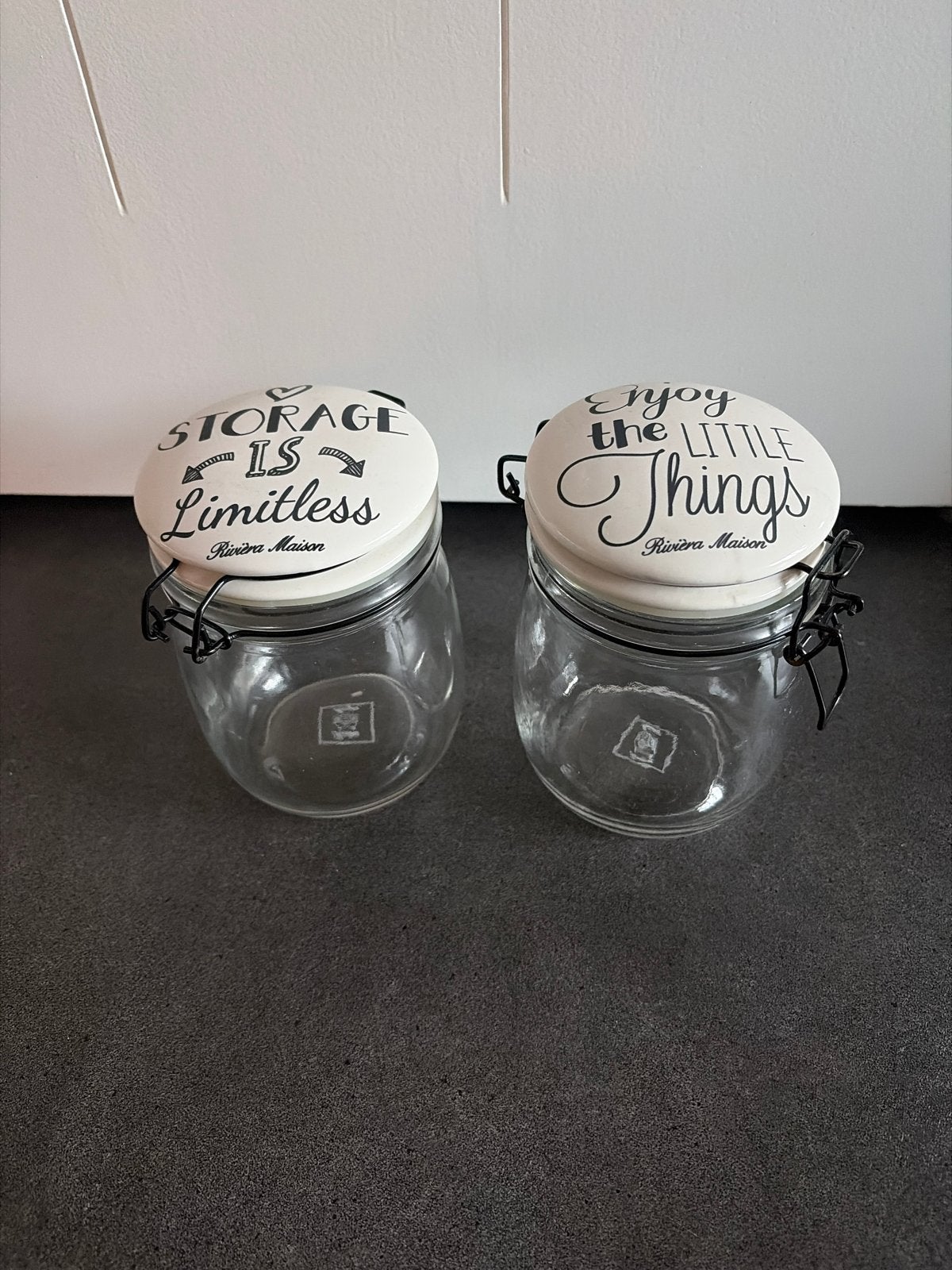 Rivièra Maison voorraadpotten - set van 2, Ophalen, Glas, Zo goed als nieuw, Voorraadpot