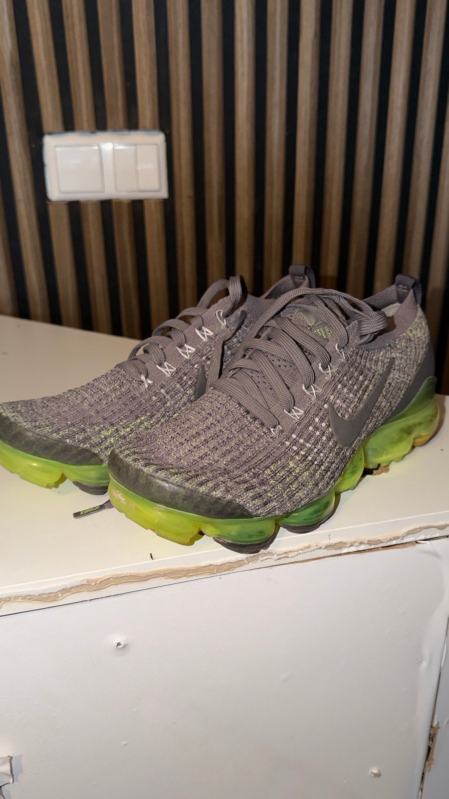 Nike VaporMax Flyknit 3 - Grijs/Neon Groen, Ophalen, Overige kleuren, Sneakers of Gympen, Gedragen