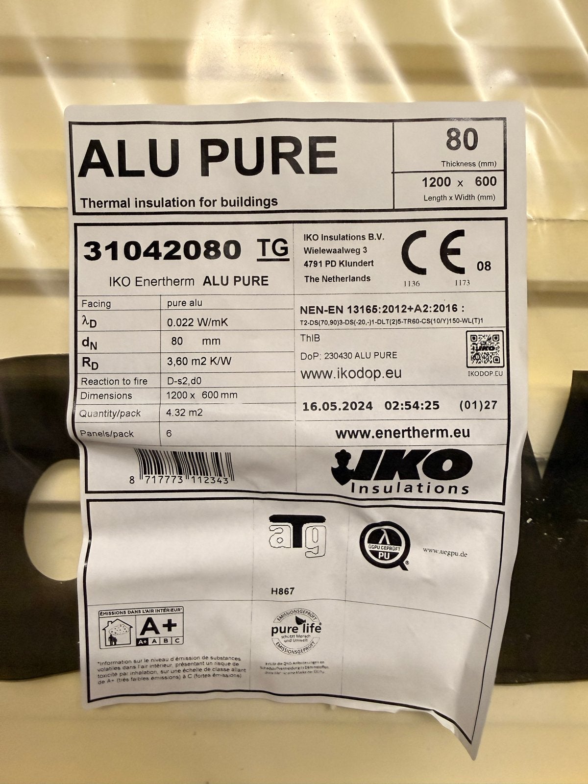 IKO Enertherm ALU PURE isolatieplaten (80mm), Ophalen, Nieuw, Hardschuim (Pir), 15 m² of meer