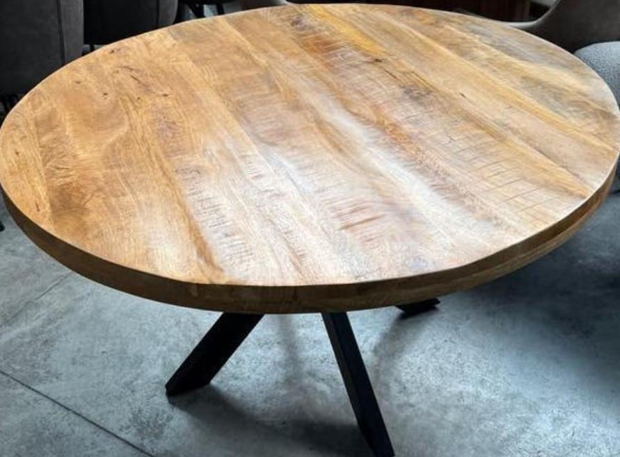 Gezocht!eettafel mangohout 120cm, Huis en Inrichting, Tafels | Salontafels, 100 tot 150 cm, Rond, Ophalen of Verzenden, Zo goed als nieuw