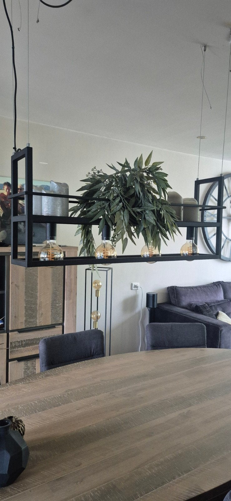Industriële hanglamp met planken en Edison lampen, Huis en Inrichting, Lampen | Hanglampen, Zo goed als nieuw, Metaal, Industrieel