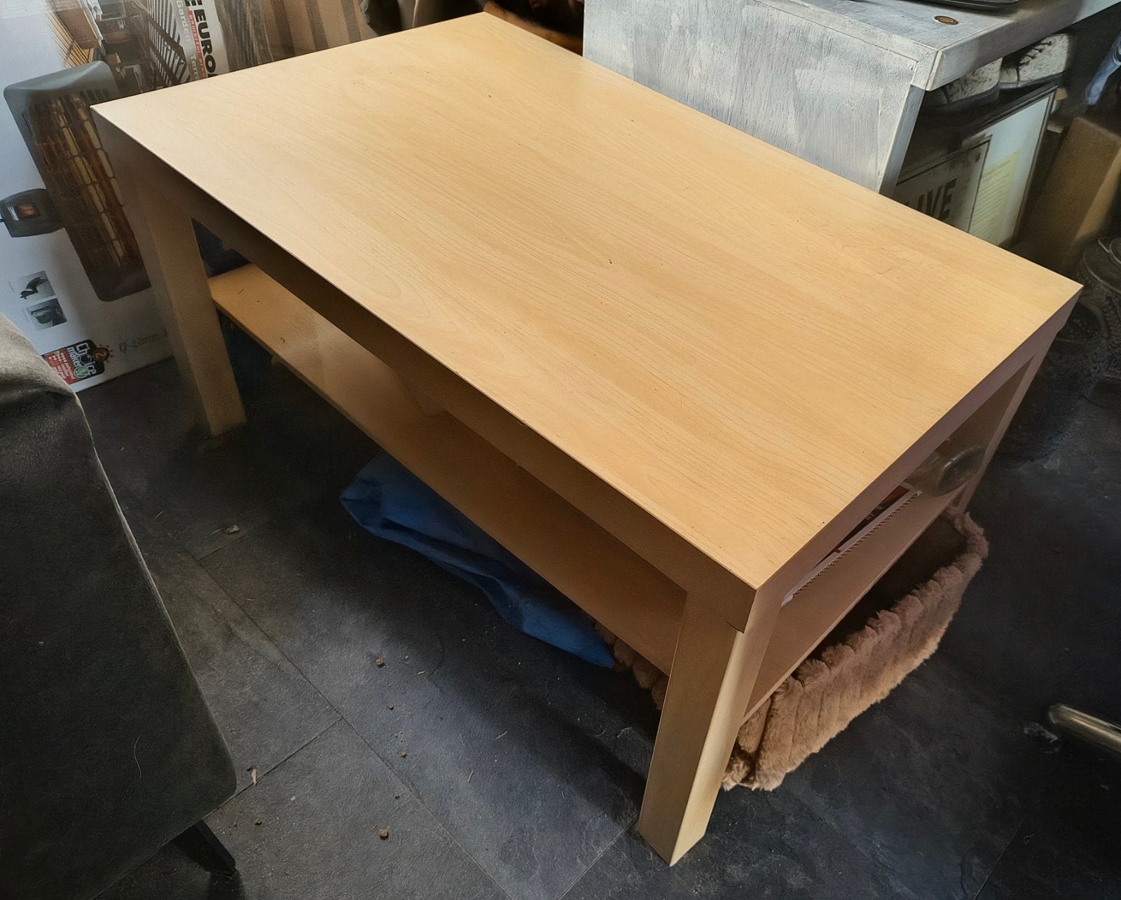 eiken houten kleurige salontafel met opbergplank, Gebruikt, 100 tot 150 cm, Modern, Overige houtsoorten