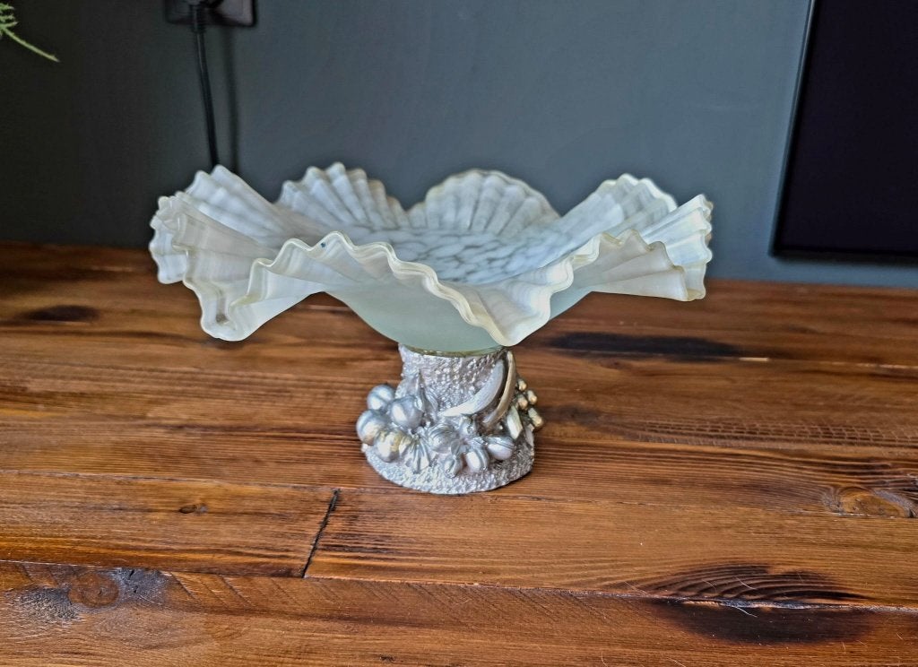 Vintage Italiaanse Opaline Coupeschaal op Fruitvoet, Verzenden
