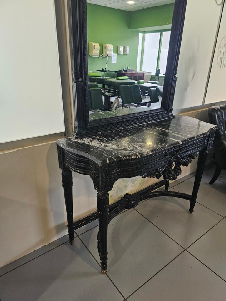 Elegante kaptafel met marmeren blad en spiegel, Huis en Inrichting, Gebruikt, 100 tot 150 cm, Ophalen of Verzenden, Hout