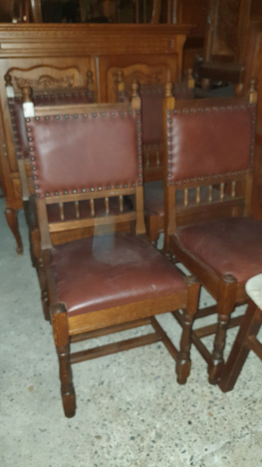 5 eiken leder eetkamer stoelen, Huis en Inrichting, Ophalen, Bruin, Zo goed als nieuw, Stof