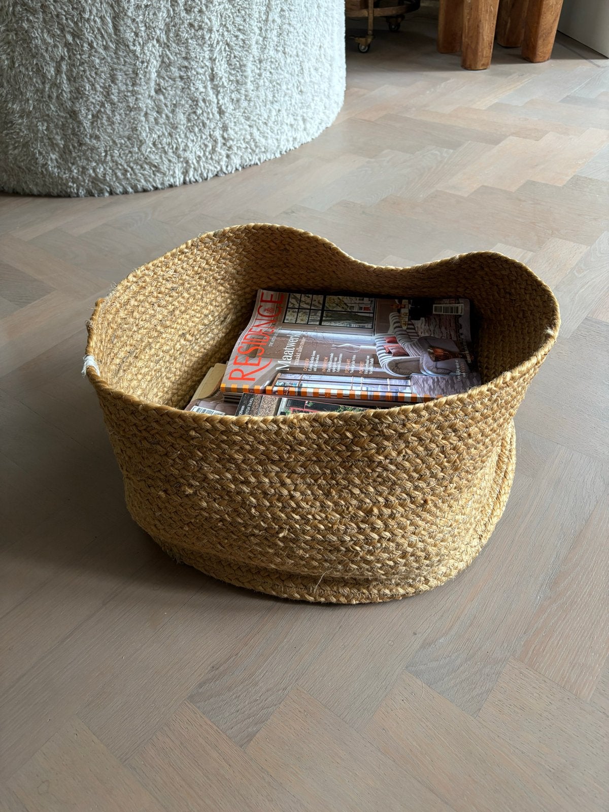 Gevlochten rieten lectuurmand - 50 cm diameter, Huis en Inrichting, Gebruikt, Gevlochten, Mand, Rond