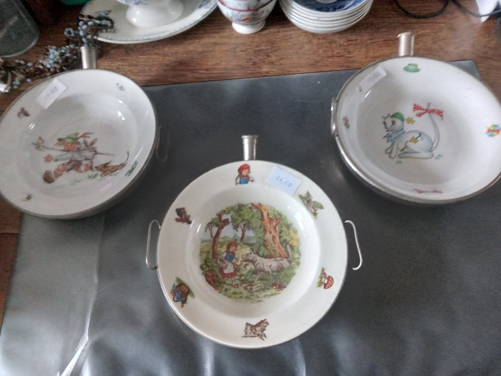 te koop 3 oude warmhoud bordjes verkoop per stuk mogelijk, Antiek en Kunst, Ophalen of Verzenden