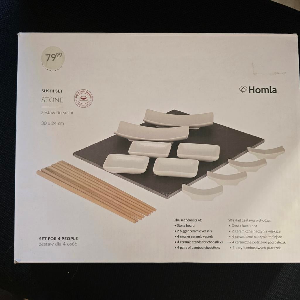 Homla Sushi Set met Steenplaat en Keramische Schalen, Keramiek, Nieuw, Ophalen of Verzenden, Effen