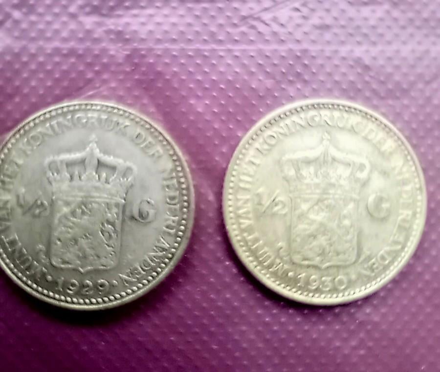Zilveren halve guldens 1929 en 1930, Ophalen of Verzenden, Koningin Wilhelmina, ½ gulden