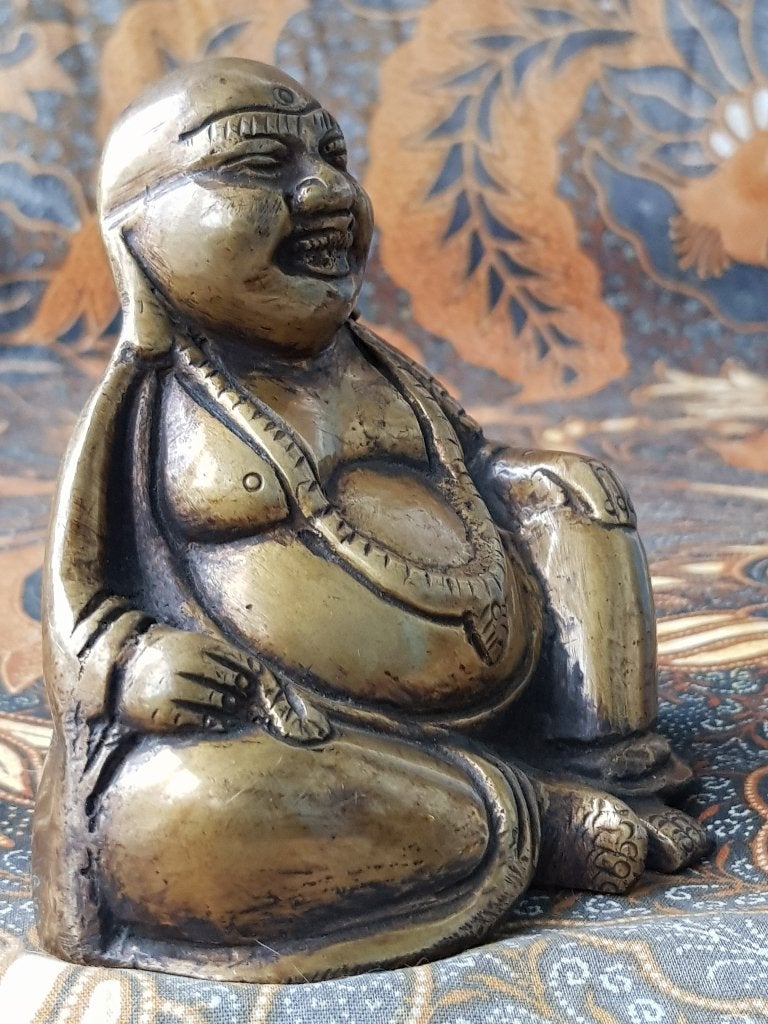 Mooi zwaar antiek Chinees brons beeldje van Boeddha 9,7 cm., Antiek en Kunst, Handgemaakt, Ophalen of Verzenden, China, Brons