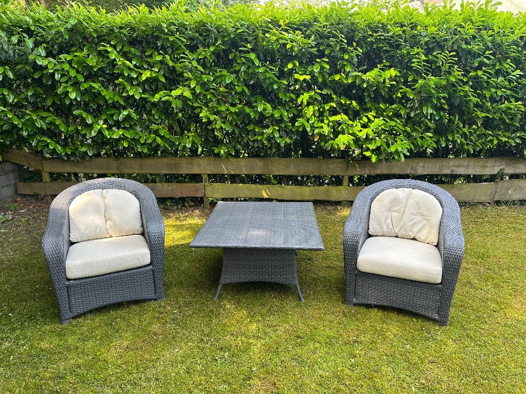 Kunststof rotan Lounge stoelen tuinset, Kunststof, Gebruikt, Bijzettafel, Loungeset