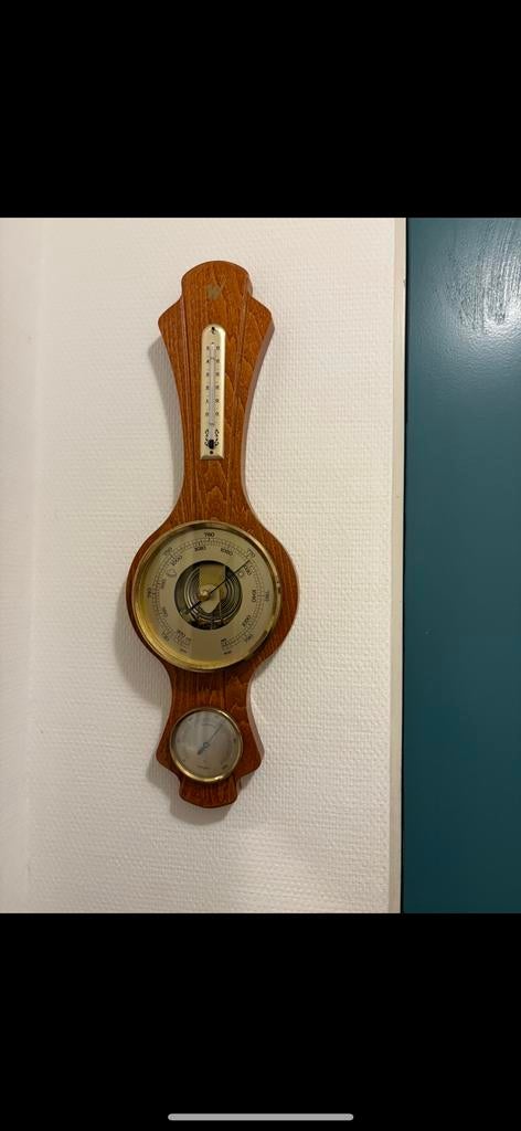 Vintage Barometer, Thermometer en Hygrometer in Hout, Audio, Tv en Foto, Weerstations en Barometers, Ophalen, Gebruikt, Weerstation