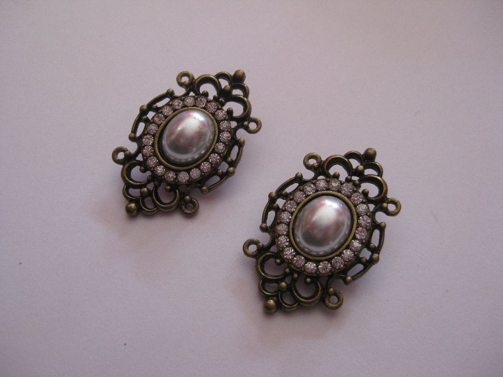 Oorbellen met parel en strass / vintage oorclips, Ophalen, Overige materialen, Zo goed als nieuw, Goud