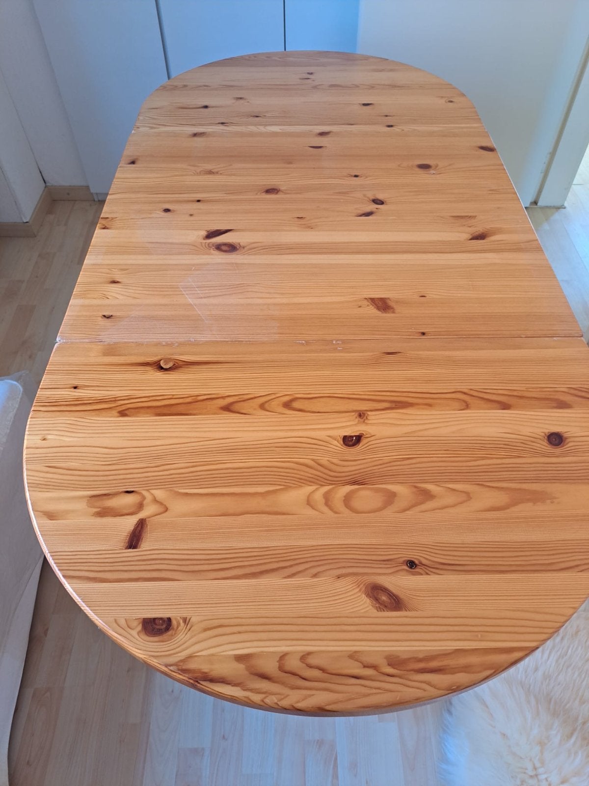 Uitschuifbare eettafel van grenenhout, ovaal, inklapbaar, Huis en Inrichting, Tafels | Eettafels, Ophalen, Gebruikt, 100 tot 150 cm