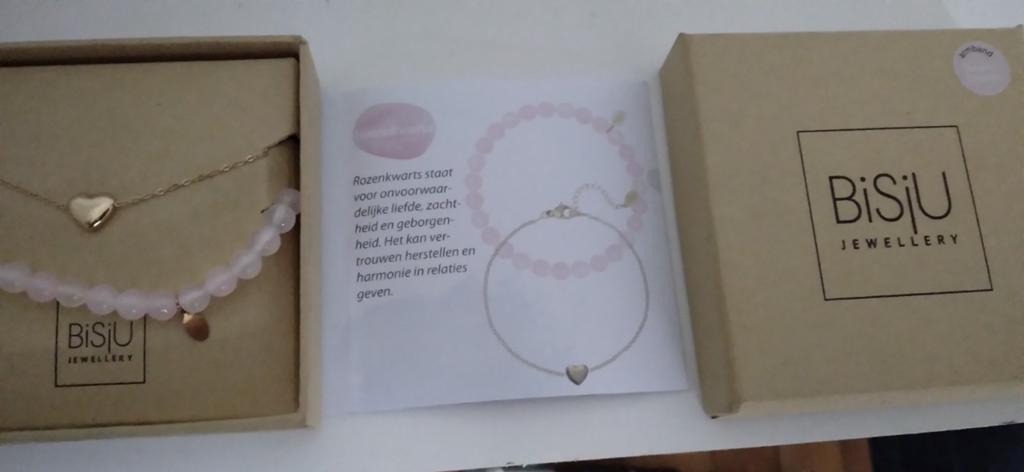 BiSiU Jewellery Rozenkwarts Armband en Ketting Set, Overige materialen, Nieuw, Ophalen of Verzenden, Roze