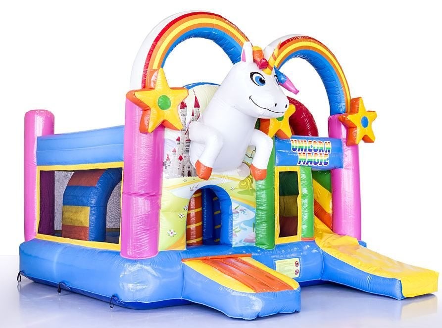 Te huur springkussen multiplay Unicorn, Ophalen of Verzenden, Zo goed als nieuw, Verjaardag