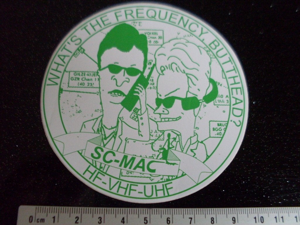 sticker Beavis and Butthead frequency sc-mac hf-vhf-uhf, Verzenden, Zo goed als nieuw, Film, Tv of Omroep