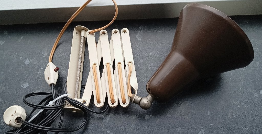 Schaarlamp- metalen harmonica wandlamp - 50/60 '/er, Huis en Inrichting, Gebruikt, Overige materialen, Overige merken, Wandlamp