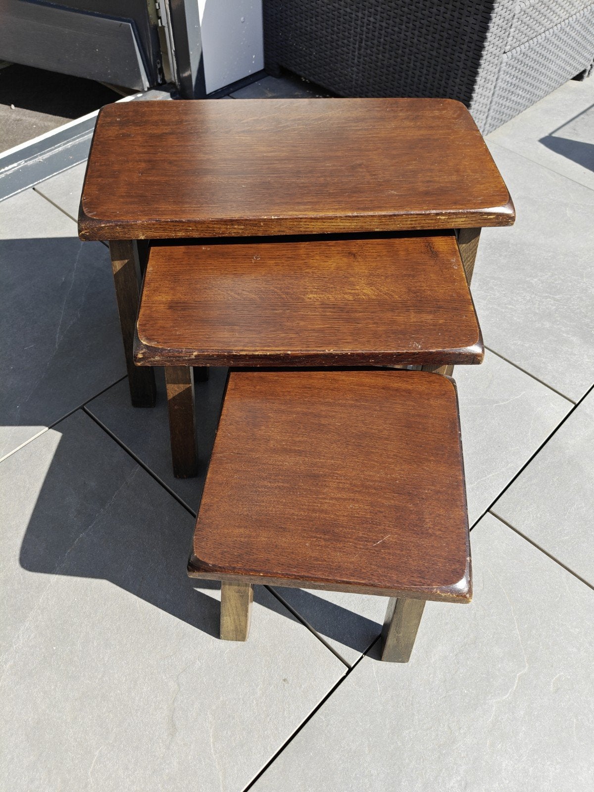 Mimiset eiken brutalist bijzettafeltjes vintage, Minder dan 55 cm, Gebruikt, Rechthoekig, Ophalen