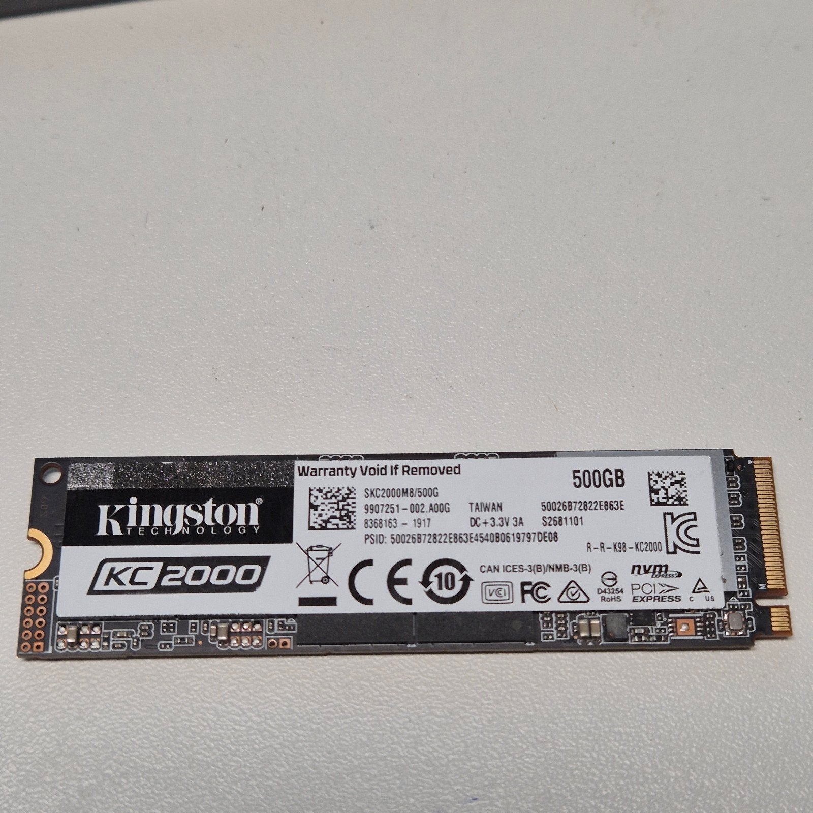 Kingston KC2000 500GB Nvme SSD 2280, Computers en Software, Harde schijven, Intern, Gebruikt, Kingston, Verzenden