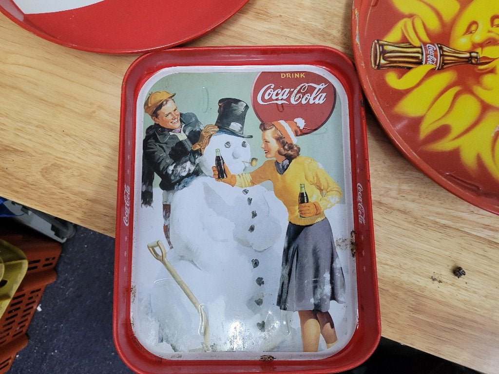 coca cola metalen dienbladen 3 stuks in nette staat, Ophalen of Verzenden, Zo goed als nieuw, Overige typen